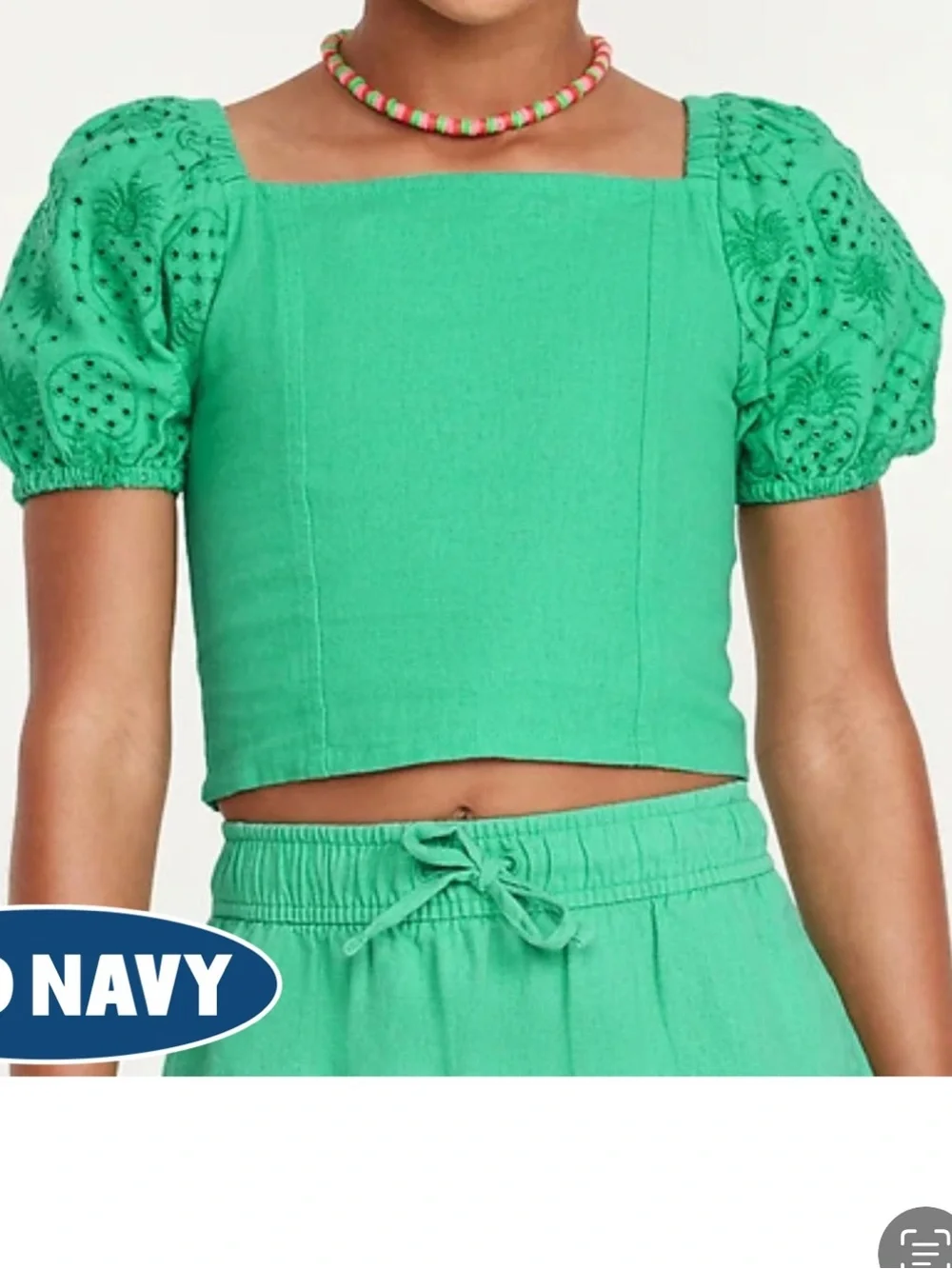 Old Navy Girls Green Linen Blend 2 Piece Top Skirt Set L 10/12 NWT